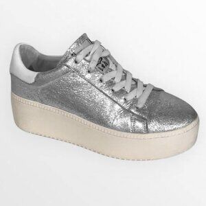 ASH Cult Silver Pebbled Leather Platform Sneakers